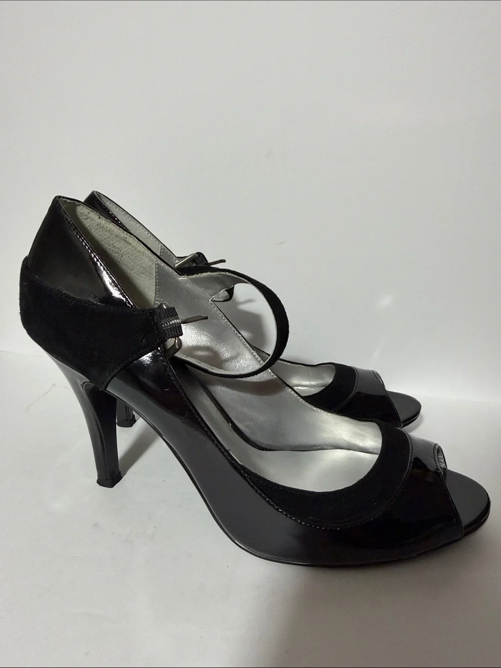 Nine West Black Patent Peep-Toe Mary Jane Heels